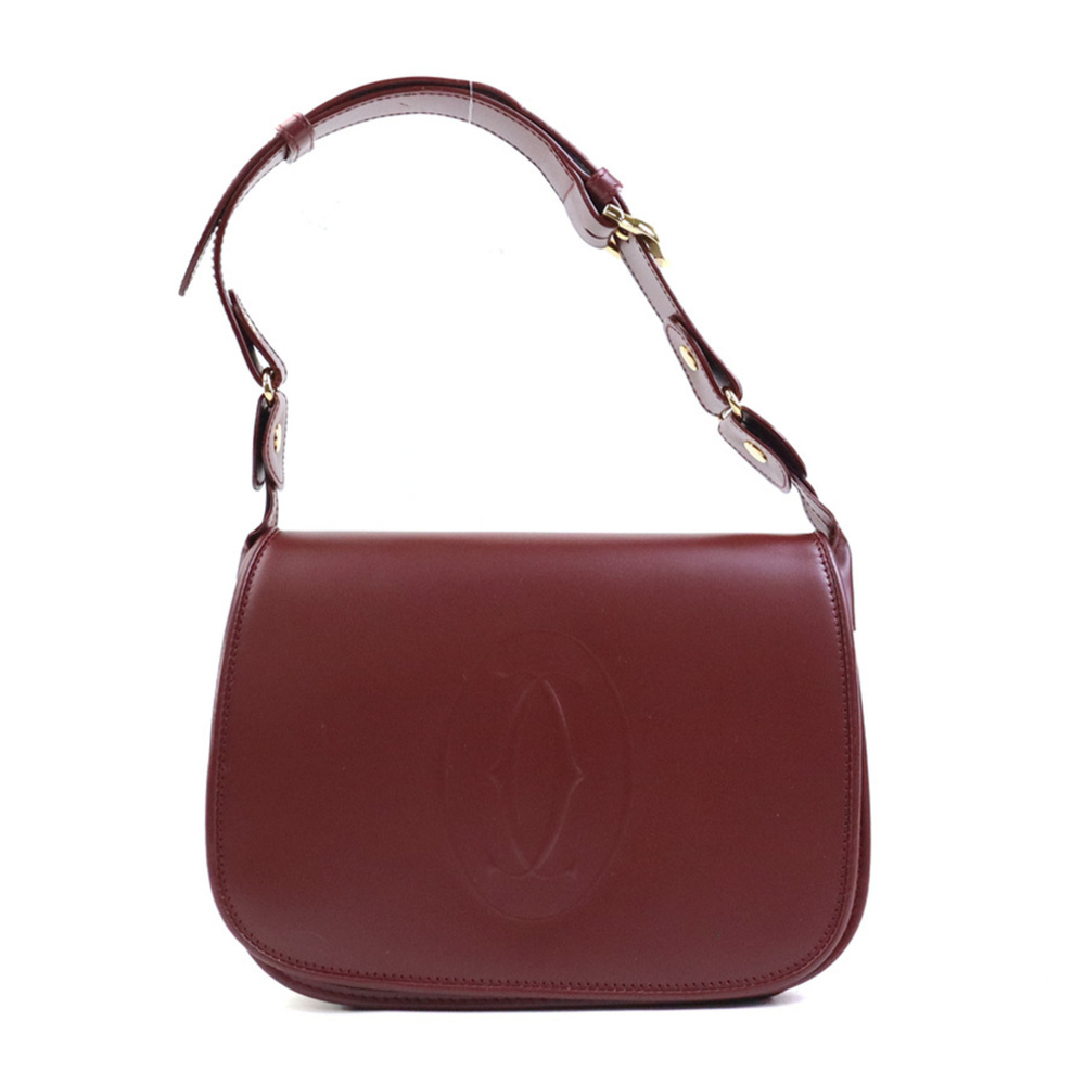 Cartier shoulder bag, leather, burgundy gold, women's, e62223r